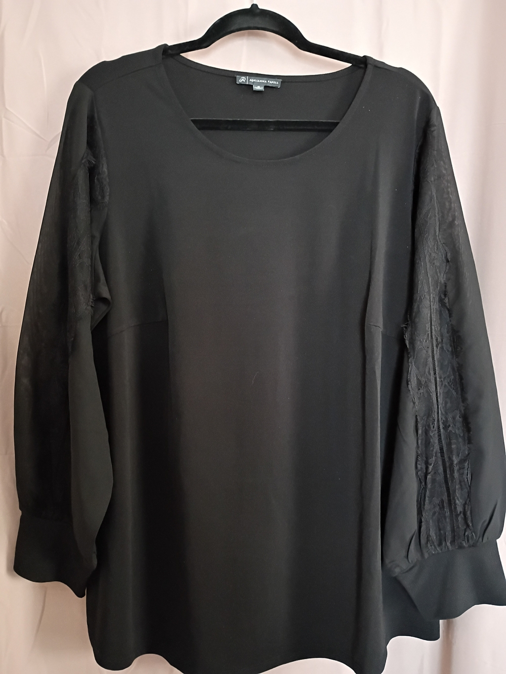 Adrienne Vittadini Black Tunic with Sheer Lace Sleeves